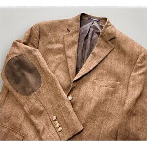Alan Flusser Men’s 44R Brown Houndstooth 100% Lambswool Sport Coat Blazer Jacket